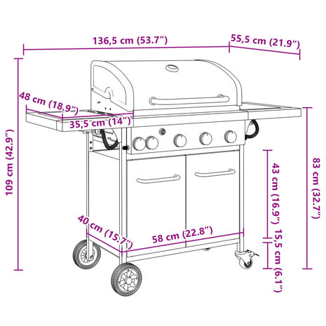 Gasbarbecue met 5 branders gepoedercoat staal zwart