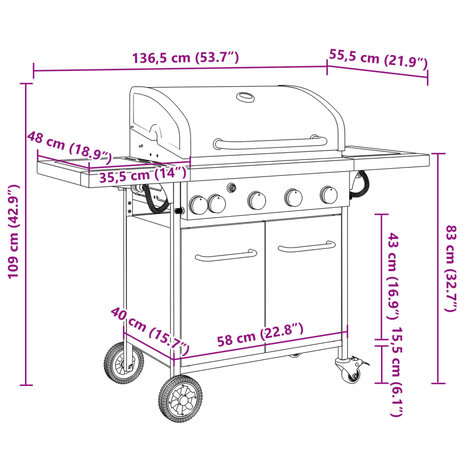 Gasbarbecue met 5 branders gepoedercoat staal zwart
