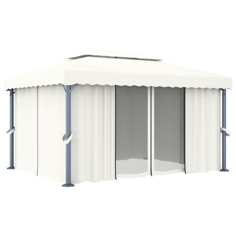 Prieel met gordijn 4x3 m aluminium crèmewit