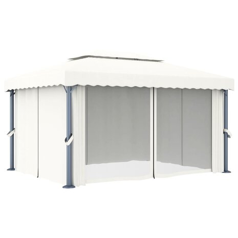 Prieel met gordijn 4x3 m aluminium crèmewit