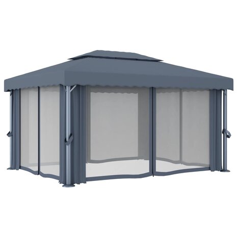 Prieel met gordijn 4x3 m aluminium antraciet