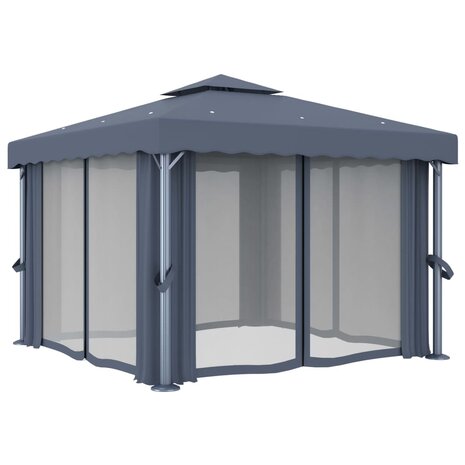 Prieel met gordijn 3x3 m aluminium antraciet