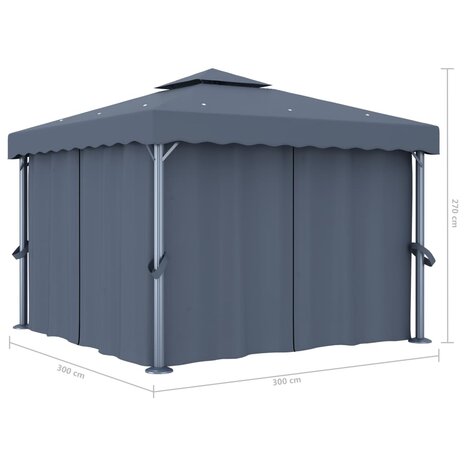 Prieel met gordijn 3x3 m aluminium antraciet