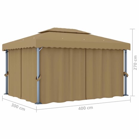 Prieel met gordijn 4x3 m aluminium taupe