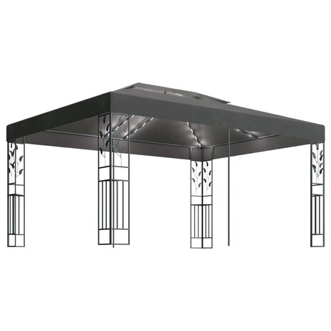 Prieel met dubbel dak en LED-lichtslinger 3x4 m antracietkleur