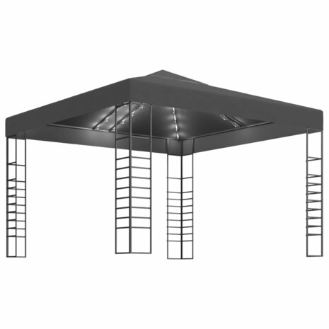 Tuinpaviljoen met LED-lichtslinger 3x3 m antracietkleurig