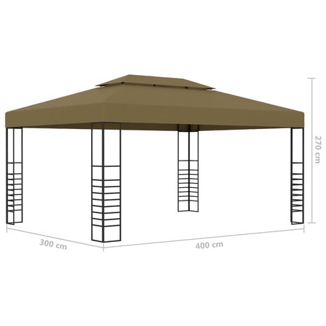 Prieel met LED-lichtslinger 3x4 m taupe