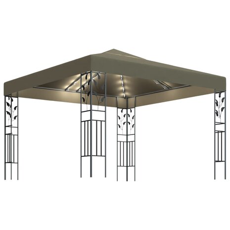 Prieel met LED-lichtslinger 3x3 m taupe