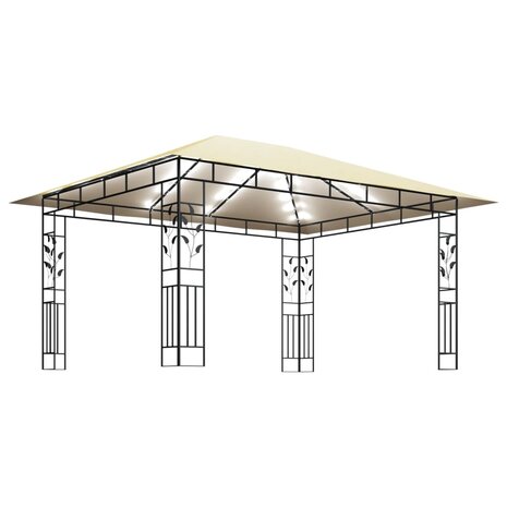 Prieel met klamboe LED-lichtslinger 180 g/m² 4x3x2,73 m crème