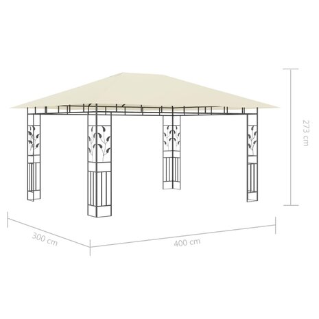 Prieel met klamboe LED-lichtslinger 180 g/m² 4x3x2,73 m crème
