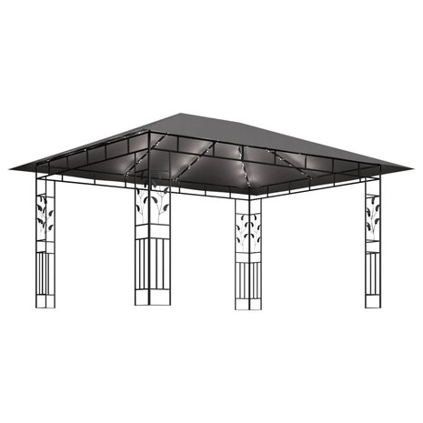 Prieel met klamboe LED-lichtslinger 4x3x2,73 m antracietkleurig