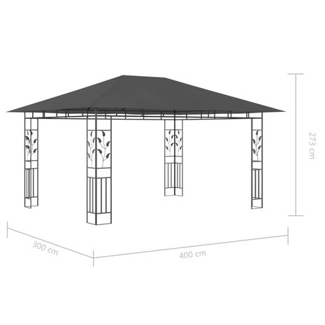 Prieel met klamboe LED-lichtslinger 4x3x2,73 m antracietkleurig