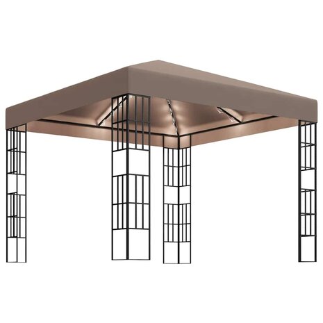 Prieel met LED-lichtslinger 3x3 m taupe