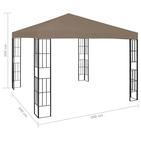 Prieel met LED-lichtslinger 3x3 m taupe