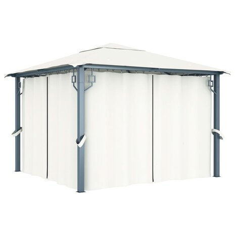 Prieel met gordijn en LED-lichtslinger 3x3 m aluminium crème