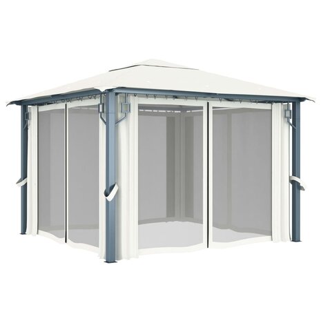 Prieel met gordijn en LED-lichtslinger 3x3 m aluminium crème