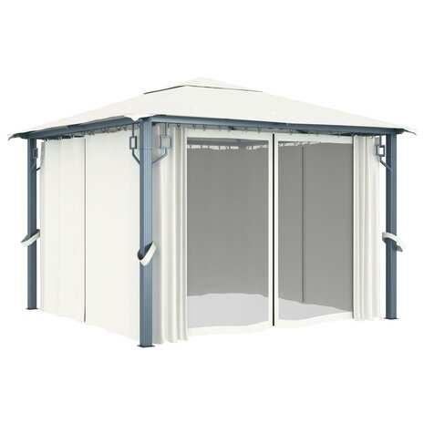 Prieel met gordijn en LED-lichtslinger 3x3 m aluminium crème