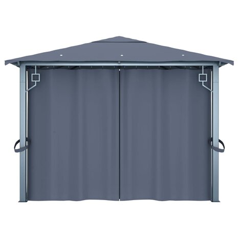 Prieel met gordijn LED-lichtslinger 4x3 m aluminium antraciet