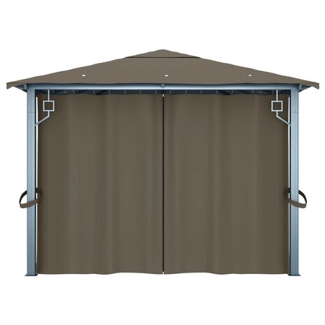 Prieel met gordijn en LED-lichtslinger 4x3 m aluminium taupe
