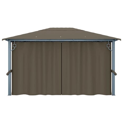 Prieel met gordijn en LED-lichtslinger 4x3 m aluminium taupe