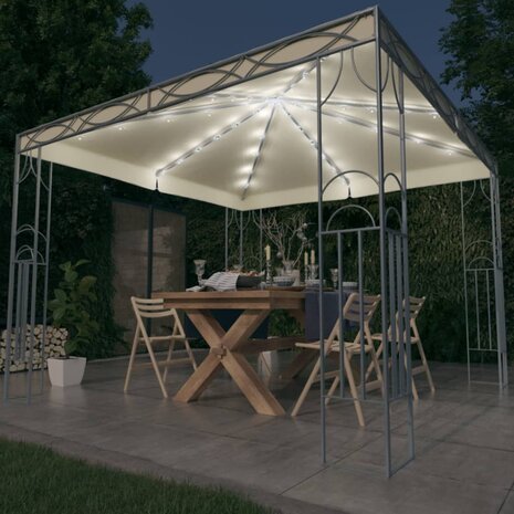 Prieel met LED-lichtslinger 300x300 cm crèmekleurig