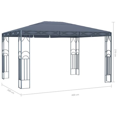 Prieel met LED-lichtslinger 400x300 cm antracietkleurig