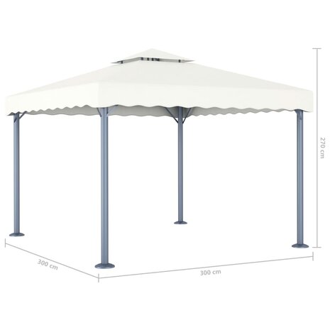 Prieel met LED-lichtslinger 300x300 cm aluminium crèmekleurig