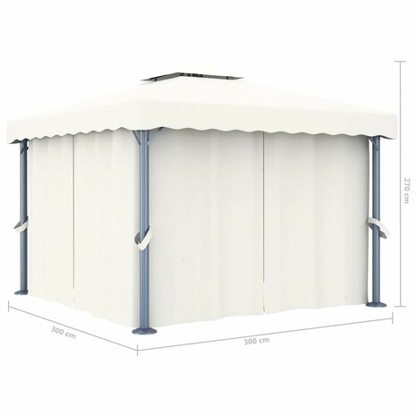 Prieel met gordijn en LED-lichtslinger 3x3 m crèmewit