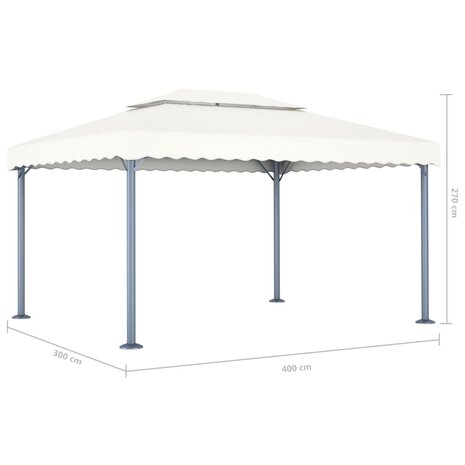 Prieel met LED-lichtslinger 400x300 cm aluminium crèmekleurig