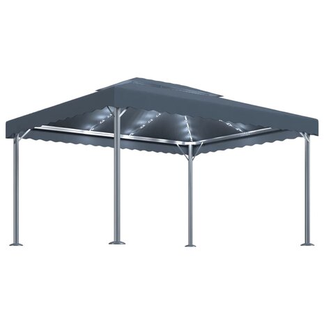 Prieel met LED-lichtslinger 400x300 cm aluminium antracietkleur