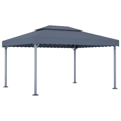 Prieel met LED-lichtslinger 400x300 cm aluminium antracietkleur