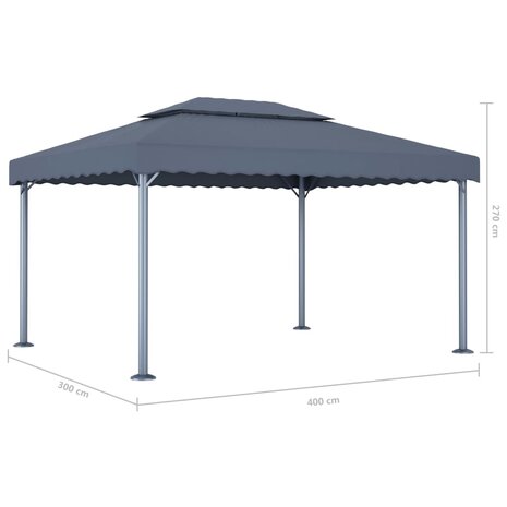 Prieel met LED-lichtslinger 400x300 cm aluminium antracietkleur