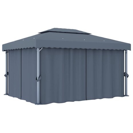 Prieel met gordijn en LED-lichtslinger 4x3 m antracietkleurig