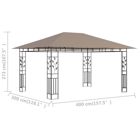 Prieel met klamboe 180 g/m² 4x3x2,73 m taupe