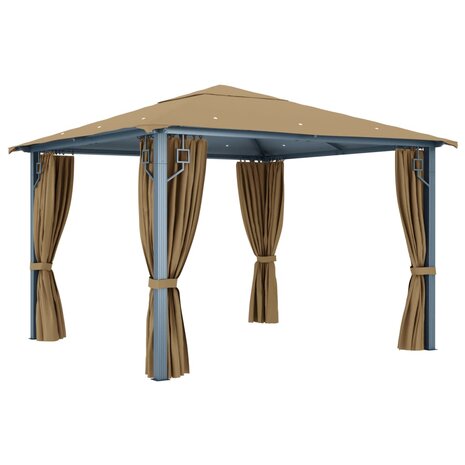 Prieel met gordijn 300x300 cm aluminium taupe