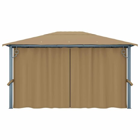 Prieel met gordijn 400x300 cm aluminium taupe