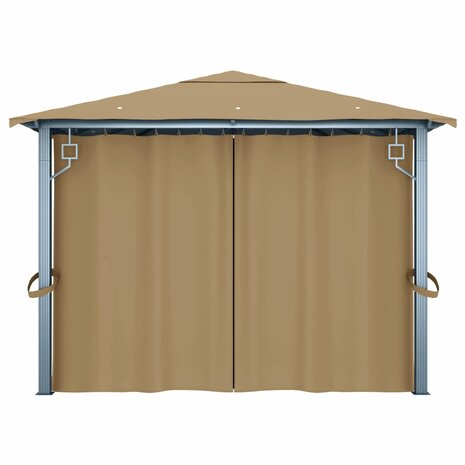 Prieel met gordijn 400x300 cm aluminium taupe