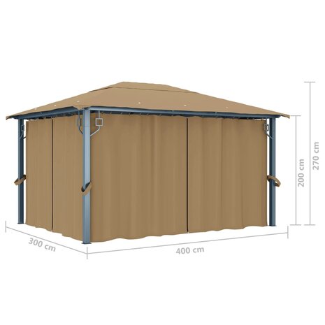 Prieel met gordijn 400x300 cm aluminium taupe