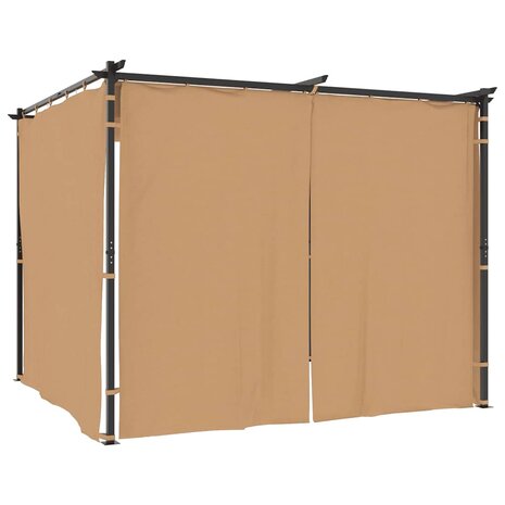 Prieel met gordijnen 3x3 m staal taupe