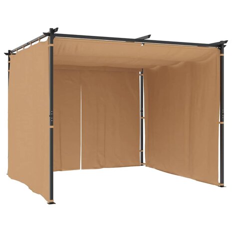 Prieel met gordijnen 3x3 m staal taupe