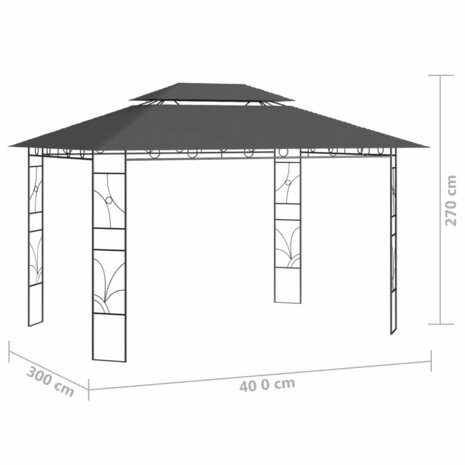 Prieel 160 g/m² 4x3x2,7 m antracietkleurig