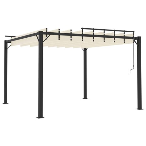 Prieel met lamellendak 3x3 m stof en aluminium crèmekleurig