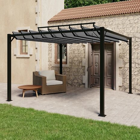 Prieel met lamellendak 3x3 m stof en aluminium antracietkleurig