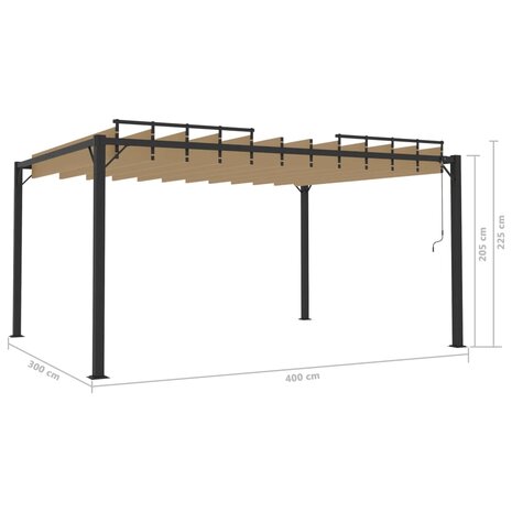Prieel met lamellendak 3x4 m stof en aluminium taupe