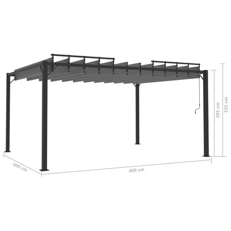 Prieel met lamellendak 3x4 m stof en aluminium antracietkleurig