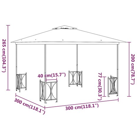 Prieel met zijwanden en dubbel dak 3x3 m crèmekleurig