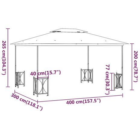 Prieel met zijwanden en dubbel dak 3x4 m crèmekleurig
