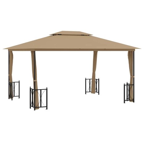 Prieel met zijwanden en dubbel dak 3x4 m taupe