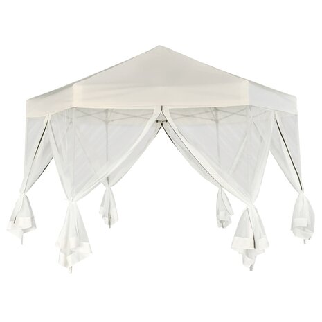 Partytent pop-up zeshoekig met 6 zijwanden 3,6x3,1 m crèmewit