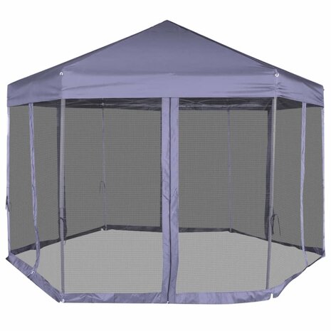 Partytent met zijwanden pop-up zeshoekig 3,6x3,1 m donkerblauw